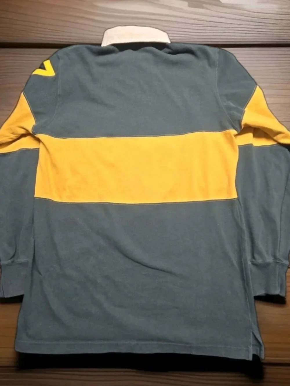 VTG Polo Ralph Lauren Rugby Shirt Macau Tag Green Yellow 67 Felt Applique L